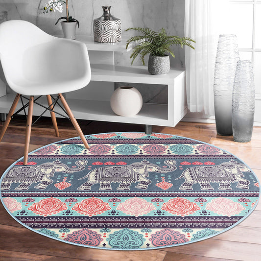 Elephant Design Boho Washable Rug | Homeezone