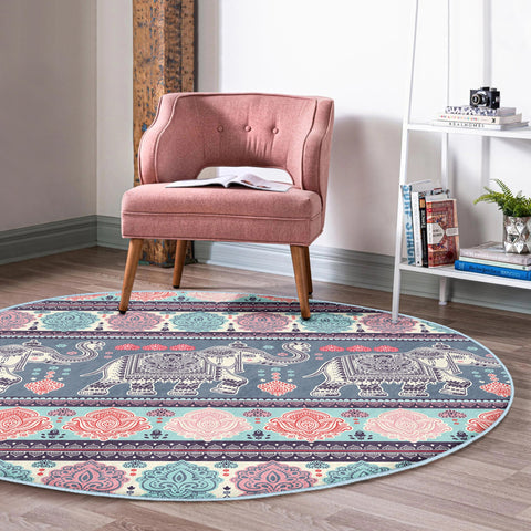 Elephant Design Boho Washable Rug | Homeezone