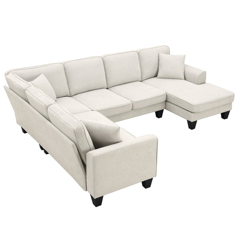 108*85.5" Modern U Shape Sectional Sofa, 7 Seat Fabric Sectional Sofa