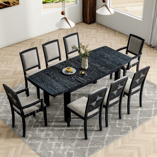 Rustic Extendable 84inch Dining Table Set with 24inch Removable Leaf ,