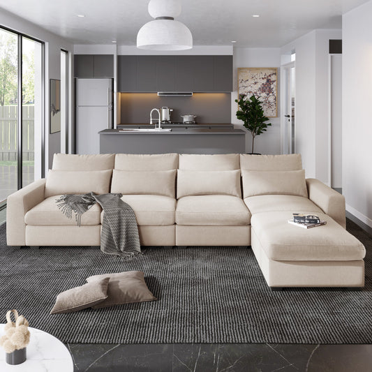 Modern Large L-Shape Feather Filled Sectional Sofa,  Convertible Sofa