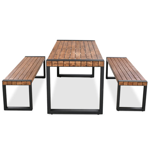 3-pieces Outdoor Dining Table With 2 Benches, Patio Dining Set With