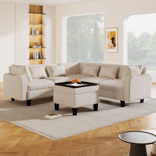 87" Modern Sectional Sofa with coffee table,6-Seat Couch Set with