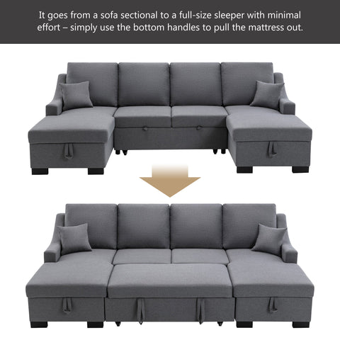 Upholstery Sleeper Sectional Sofa with Double Storage Spaces, 2