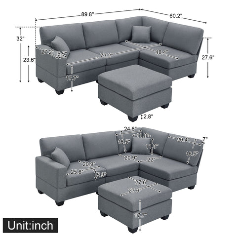 89.8*60.2" Modern Sectional Sofa,5-Seat Modular Couch Set with