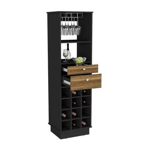 Bar Cabinet Bureck, Two Drawers, Twelve Wine Cubbies, Black Wengue /