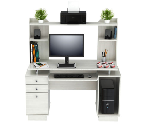 White Finish Wood Computer Desk with Hutch