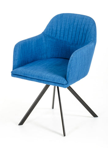 31inches Blue Fabric and Metal Dining Arm Chair