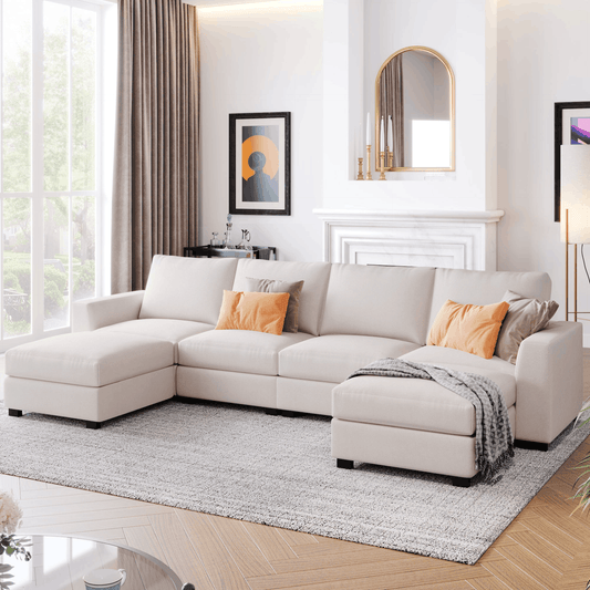 3 Pieces U shaped Sofa with Removable Ottomans