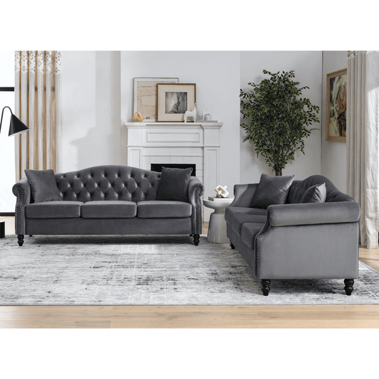 3-seater + 3-seater Combination sofa.Grey Velvet