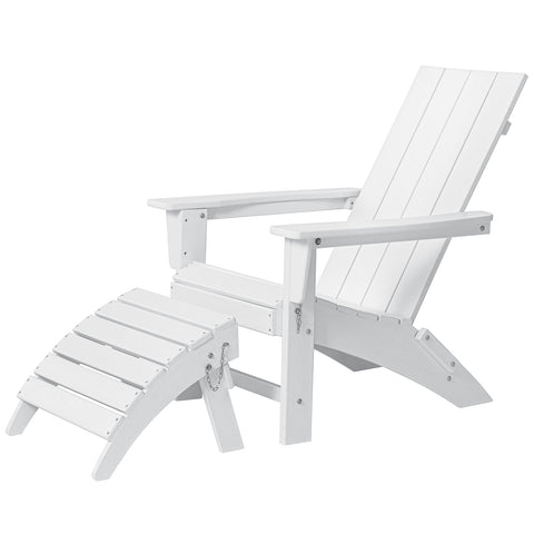 HDPE Folding 2 Adirondack Bench Lounge Chairs with Footrest &Table Outdoor Patio