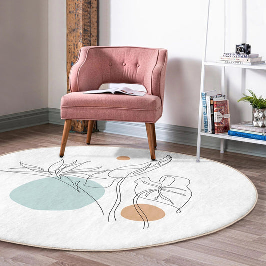 Abstract Round Rug, Abstract Non Slip Washable Area Rug, Living Room