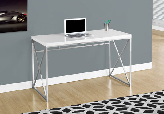 29.75inches Glossy White Particle Board and Chrome Metal Computer Desk