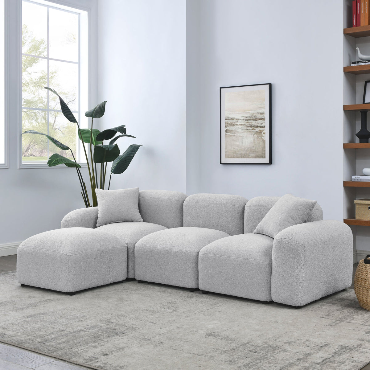 L-Shape Modular Sectional Sofa, DIY Combination,Teddy Fabric,Grey