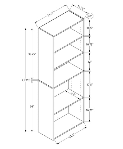 11.75inches x 24.75inches x 71.25inches Grey 5 Shelves  Bookcase