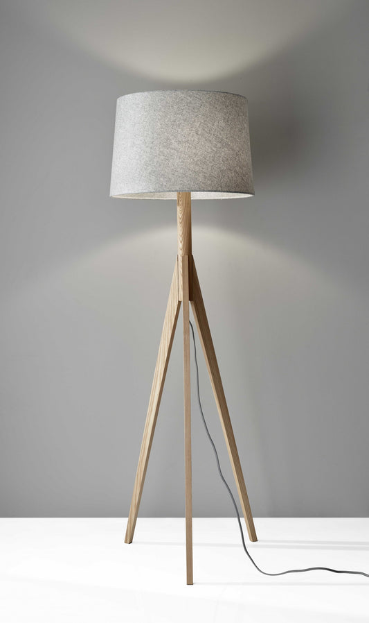 Natural Chunky Tripod Floor Lamp With Walnut Wood