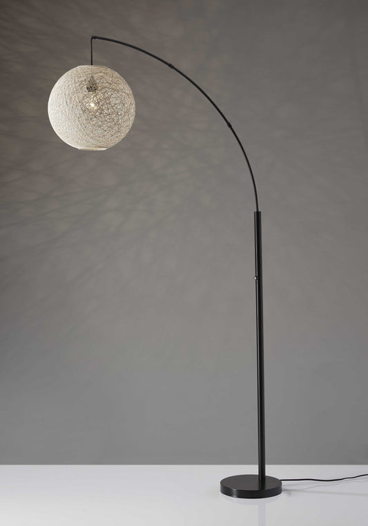 Floor Lamp with Bronze Metal Arc and Groovy Rattan String Ball Shade