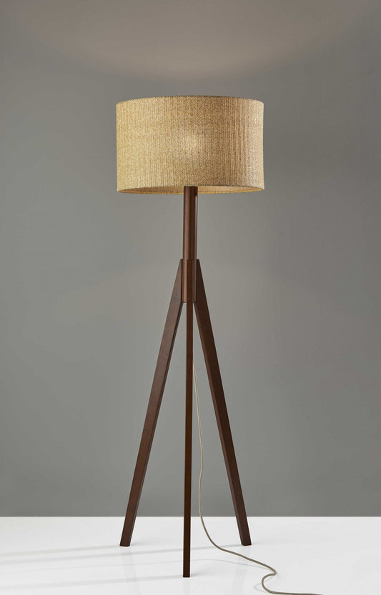 Natural Chunky Tripod Floor Lamp With Walnut Wood