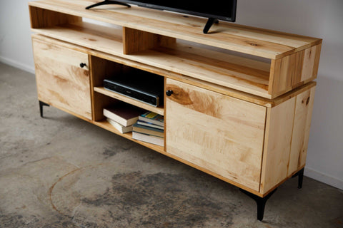 Natural Maple And Steel Multi Compartment TV Stand or Media Center