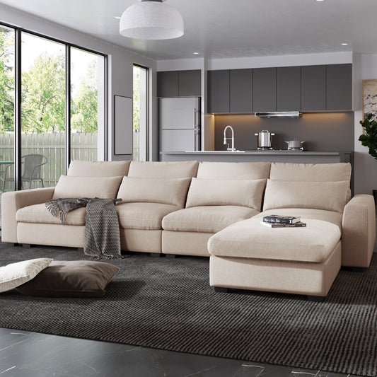 Modern Large L-Shape Feather Filled Sectional Sofa,  Convertible Sofa