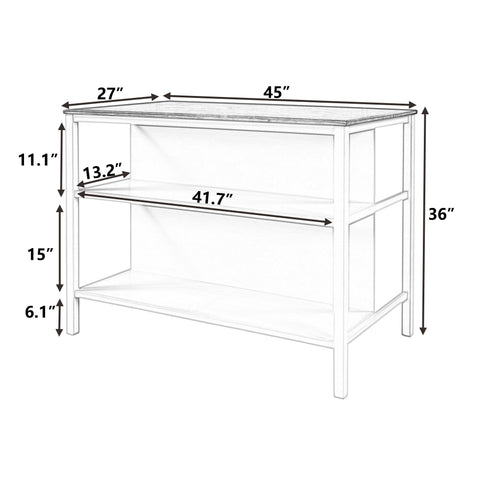 Solid Wood Rustic 45" Stationary Kitchen Island, Rubber Wood Butcher