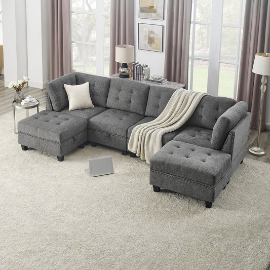 U shape Modular Sectional Sofa,DIY Combination,includes Two Single