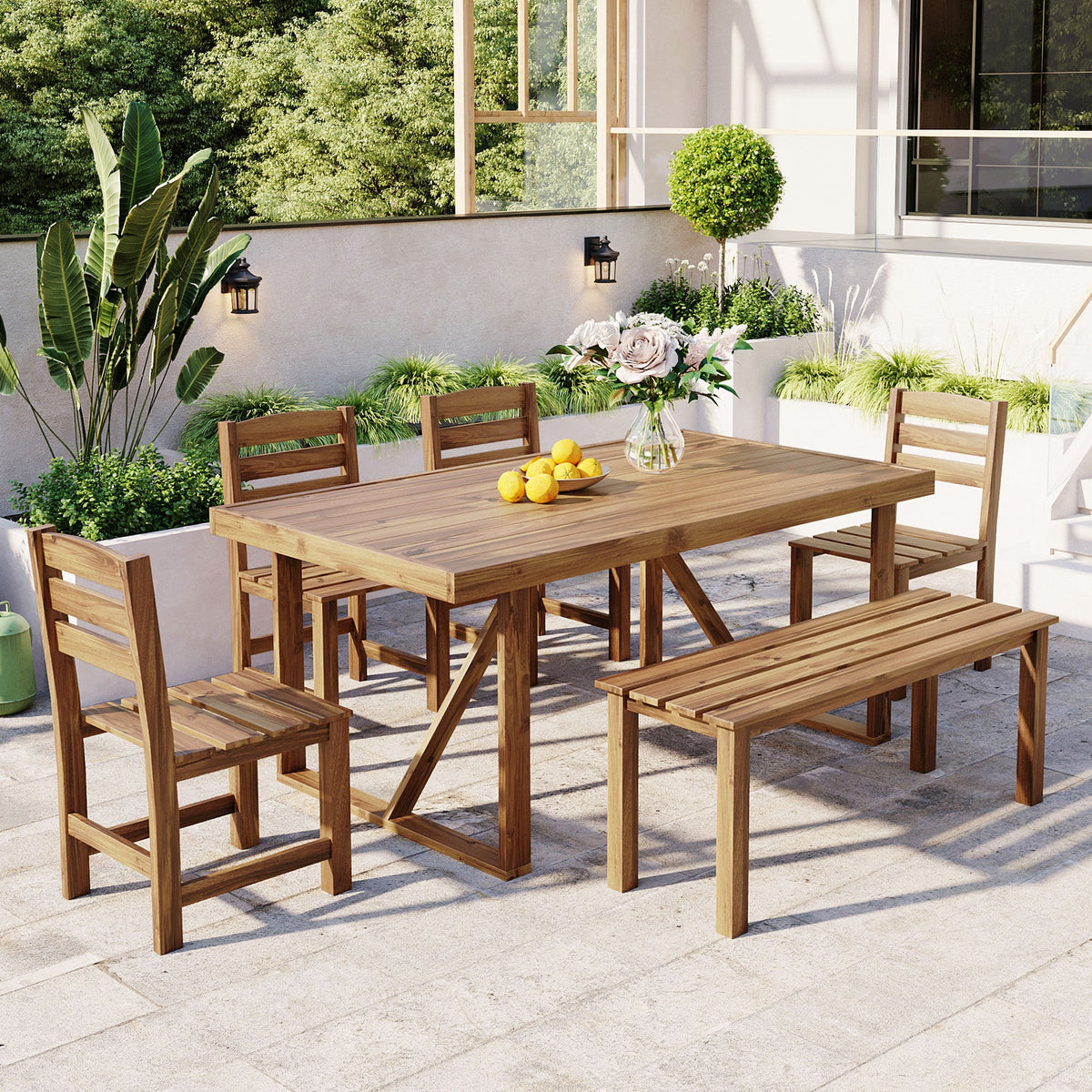 High-quality Acacia Wood Outdoor Table and Chair Set, Suitable for