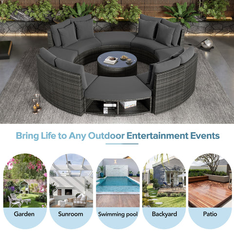 9-Piece Outdoor Patio Furniture Luxury Circular Outdoor Sofa Set