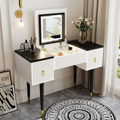 43.3" Modern Vanity Table Set with Flip-top Mirror and LED Light,