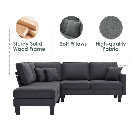 90*88" Terrycloth Modern Sectional Sofa,5-Seat Practical Couch Set