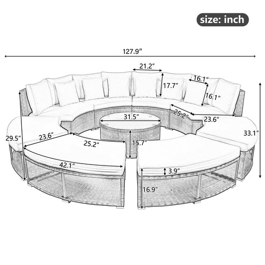 9-Piece Outdoor Patio Furniture Luxury Circular Outdoor Sofa Set