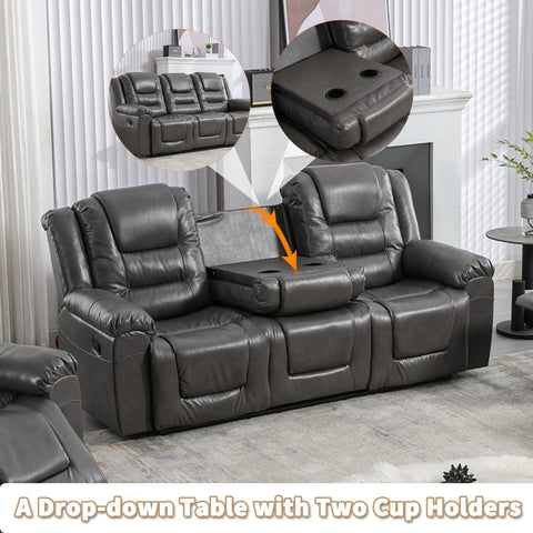 3 Seater Home Theater Recliner Manual Recliner Chair with Two Built-in