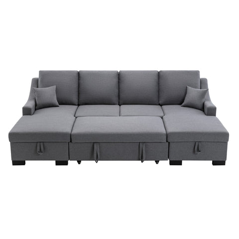 Upholstery Sleeper Sectional Sofa with Double Storage Spaces, 2