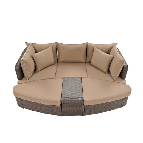 6-Piece Patio Outdoor Conversation Round Sofa Set, PE Wicker Rattan