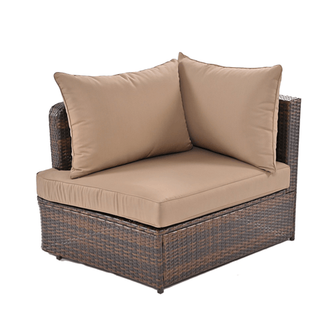 6-Piece Patio Outdoor Conversation Round Sofa Set, PE Wicker Rattan