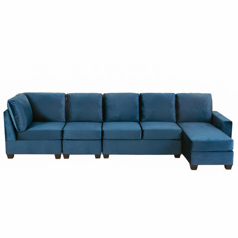 138*57" Modern L shape Sectional Sofa, 6-seat Velvet Fabric Couch with