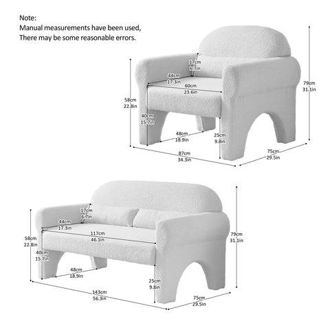 2 Piece Set Sofa Couch,modern Boucle loveseat & accent chair for