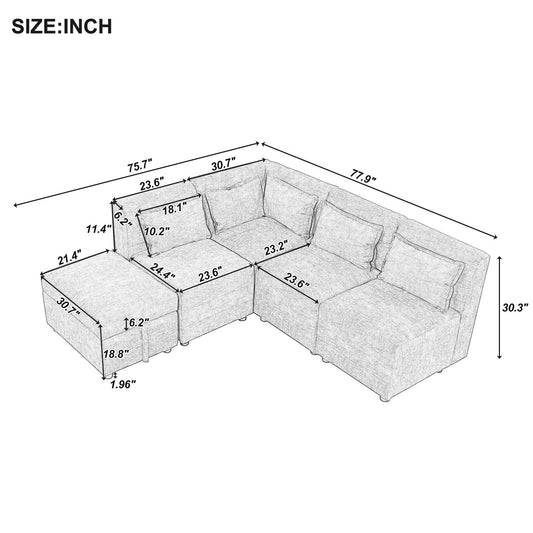 Free-Combined Sectional Sofa 5-seater Modular Couches with Storage