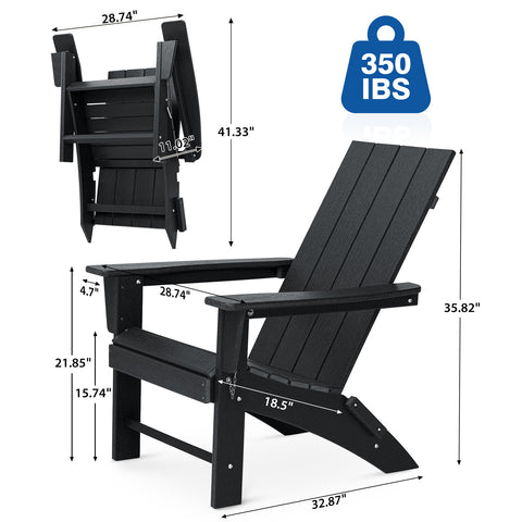 HDPE Folding 2 Adirondack Bench Lounge Chairs with Footrest &Table Outdoor Patio