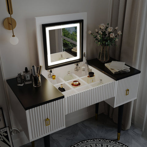 43.3" Modern Vanity Table Set with Flip-top Mirror and LED Light,