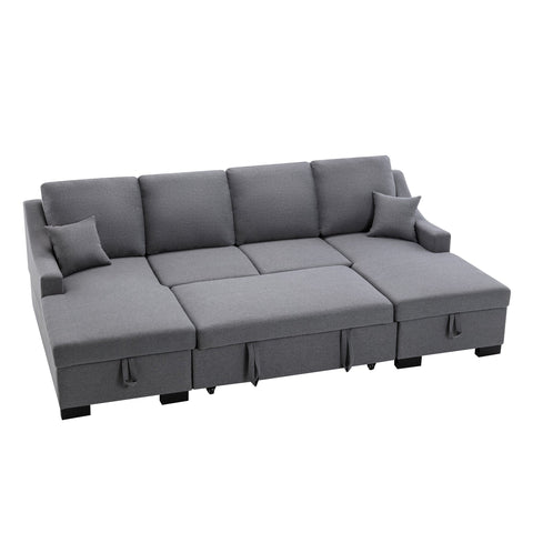 Upholstery Sleeper Sectional Sofa with Double Storage Spaces, 2