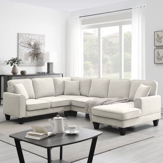 108*85.5" Modern U Shape Sectional Sofa, 7 Seat Fabric Sectional Sofa