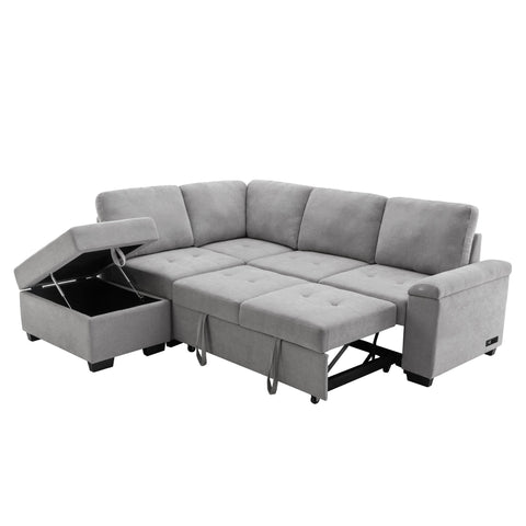 Sleeper Sectional Sofa, L-Shape Corner Couch Sofa-Bed with Storage