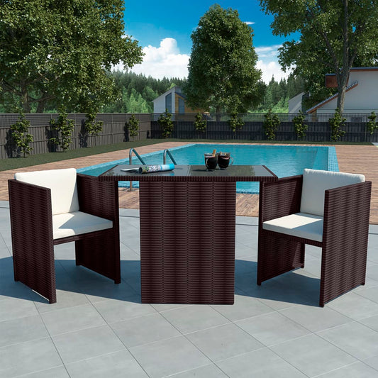 3 Piece Bistro Set with Cushions Poly Rattan Black