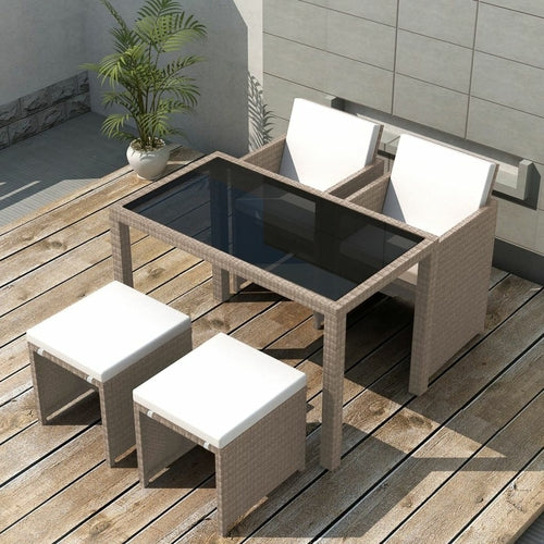 5 Piece Outdoor Dining Set with Cushions Poly Rattan Beige