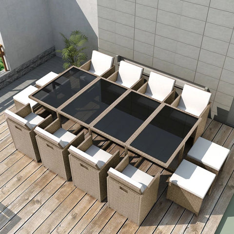 5 Piece Outdoor Dining Set with Cushions Poly Rattan Beige