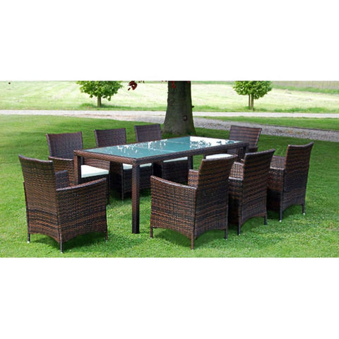 9 Piece Outdoor Dining Set with Cushions Poly Rattan Gray