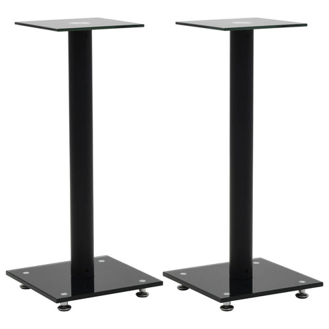 Speaker Stands 2 pcs Tempered Glass 1 Pillar Design Black