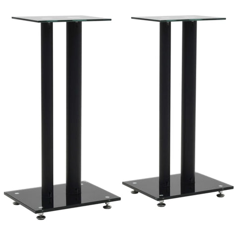 Speaker Stands 2 pcs Tempered Glass 1 Pillar Design Black