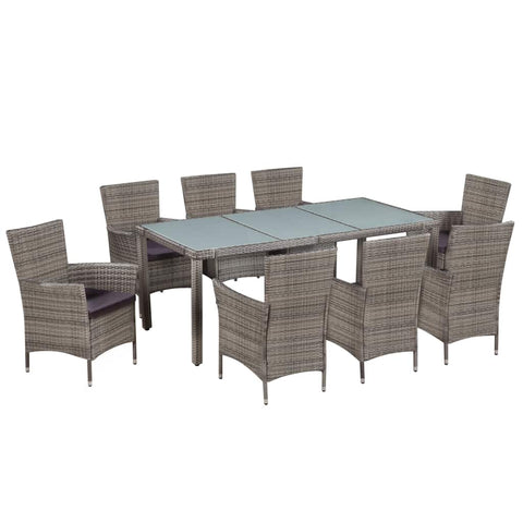 9 Piece Outdoor Dining Set with Cushions Poly Rattan Gray